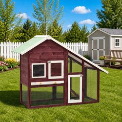 Two-Tier Wooden Rabbit Hutch with Steel Mesh Doors