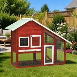 Premium 2-Tier Red Wooden Rabbit Hutch for Outdoor Pets