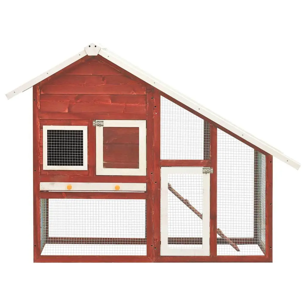 2-Tier Red Wooden Rabbit Hutch for Outdoor Pets