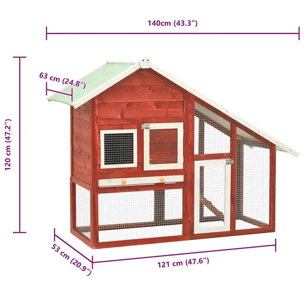 2-Tier Red Wooden Rabbit Hutch for Outdoor Pets