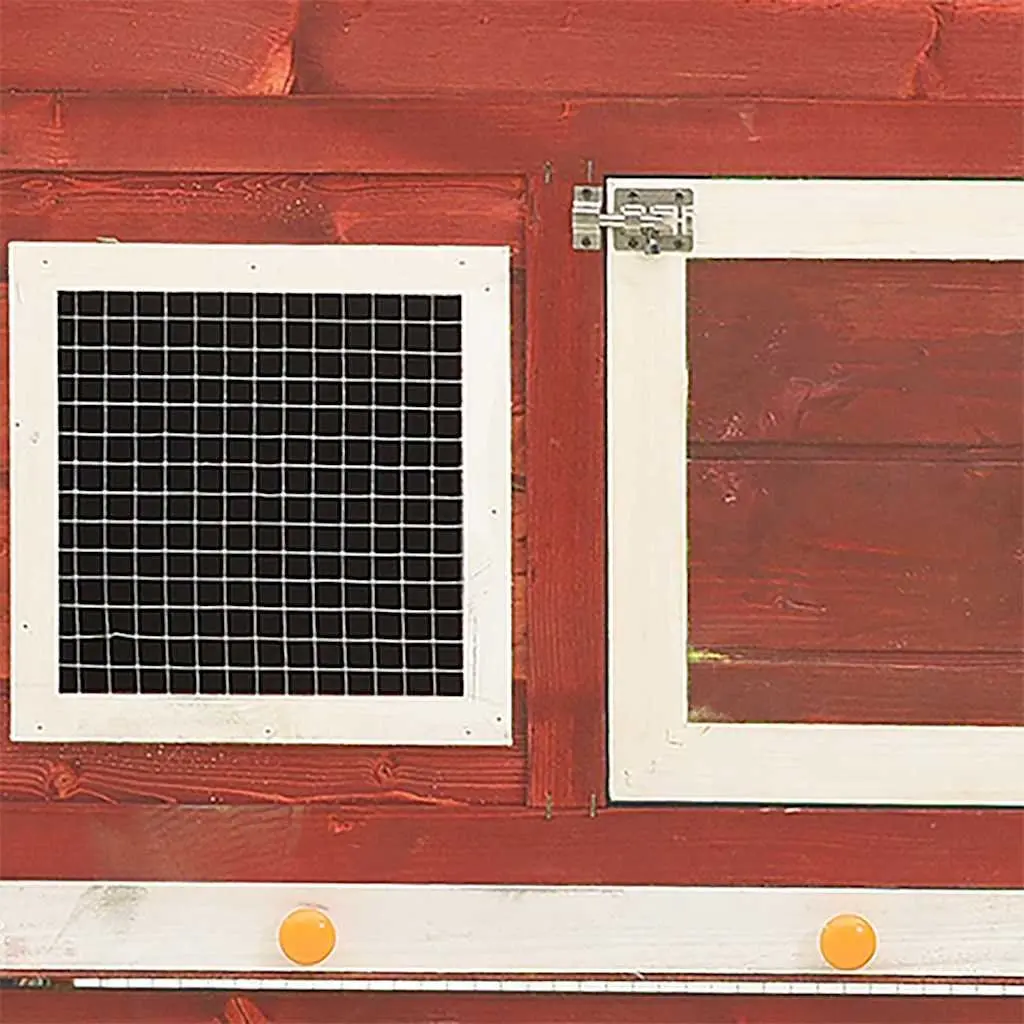 2-Tier Red Wooden Rabbit Hutch for Outdoor Pets