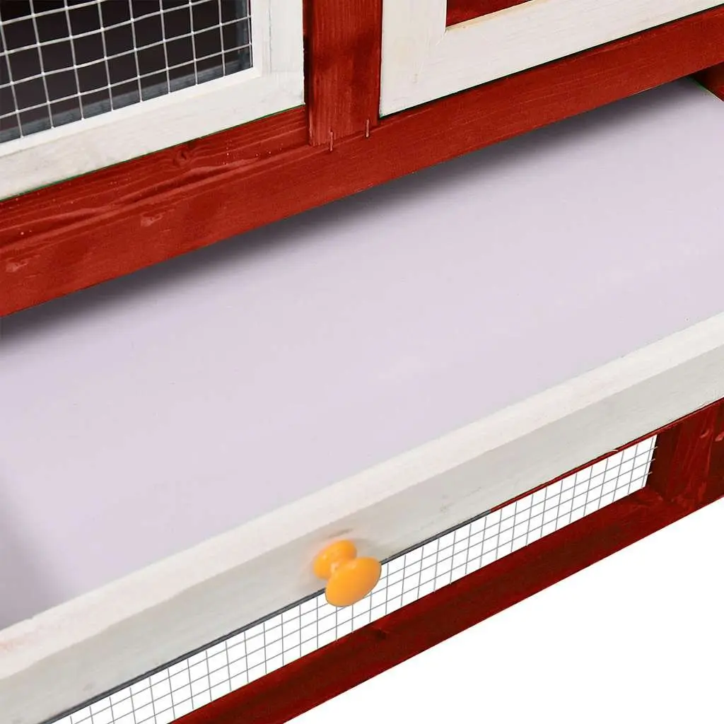 2-Tier Red Wooden Rabbit Hutch for Outdoor Pets