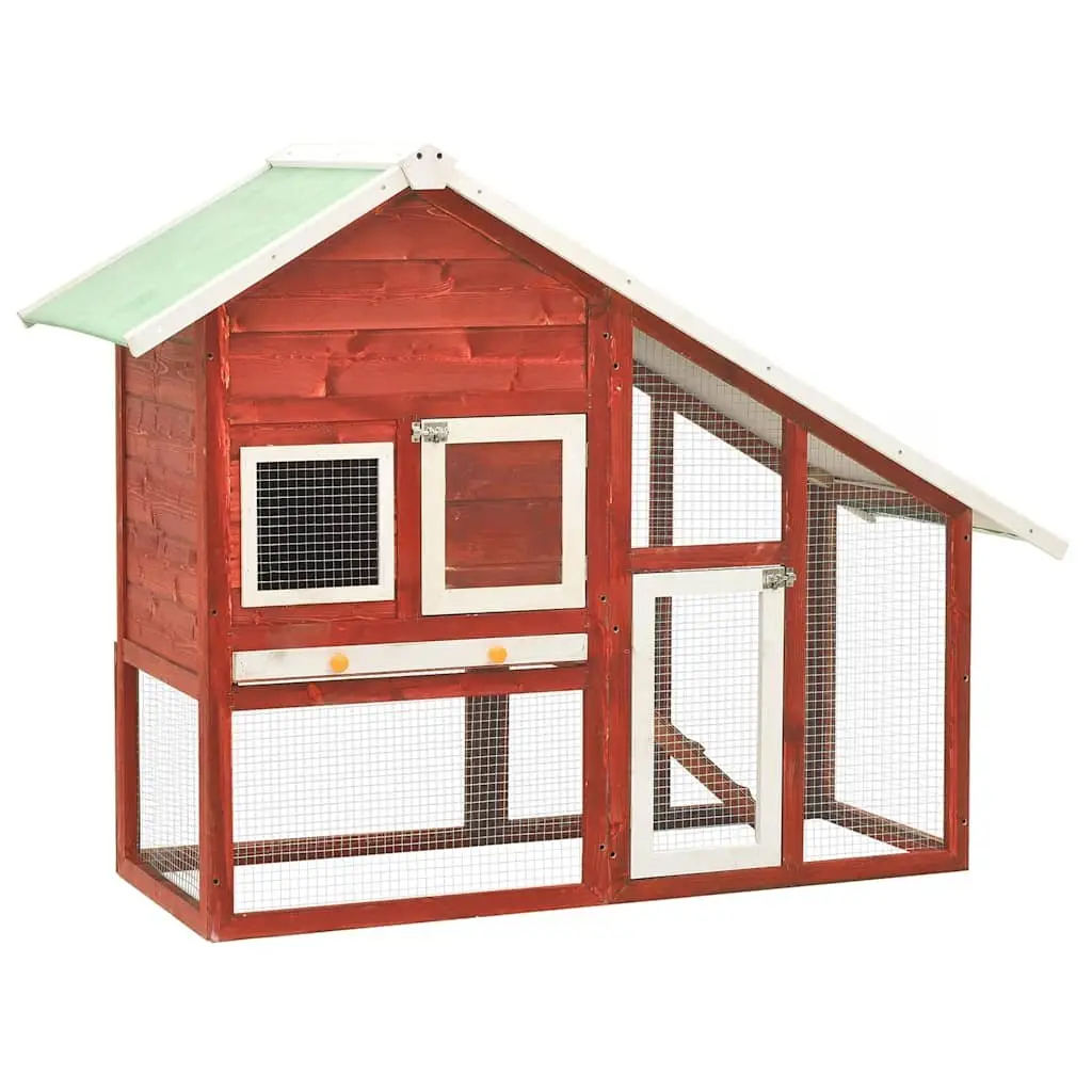 2-Tier Red Wooden Rabbit Hutch for Outdoor Pets