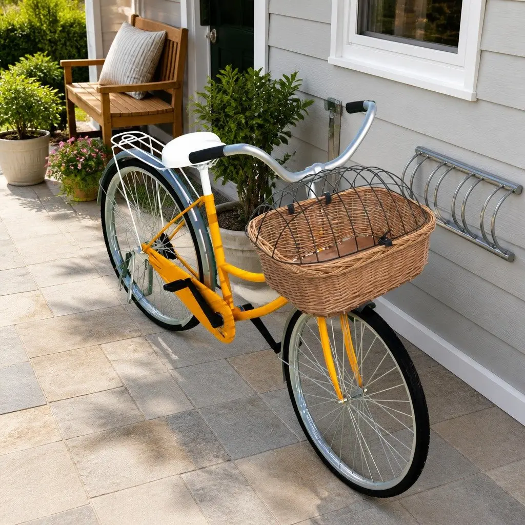 Natural Willow Bicycle Front Basket with Iron Cover