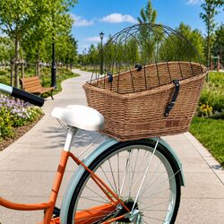 Willow Bicycle Rear Basket with Cover for Groceries and Pets