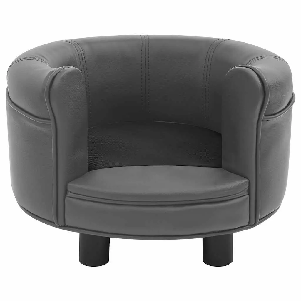 Grey Plush Faux Leather Dog Sofa with Wooden Frame