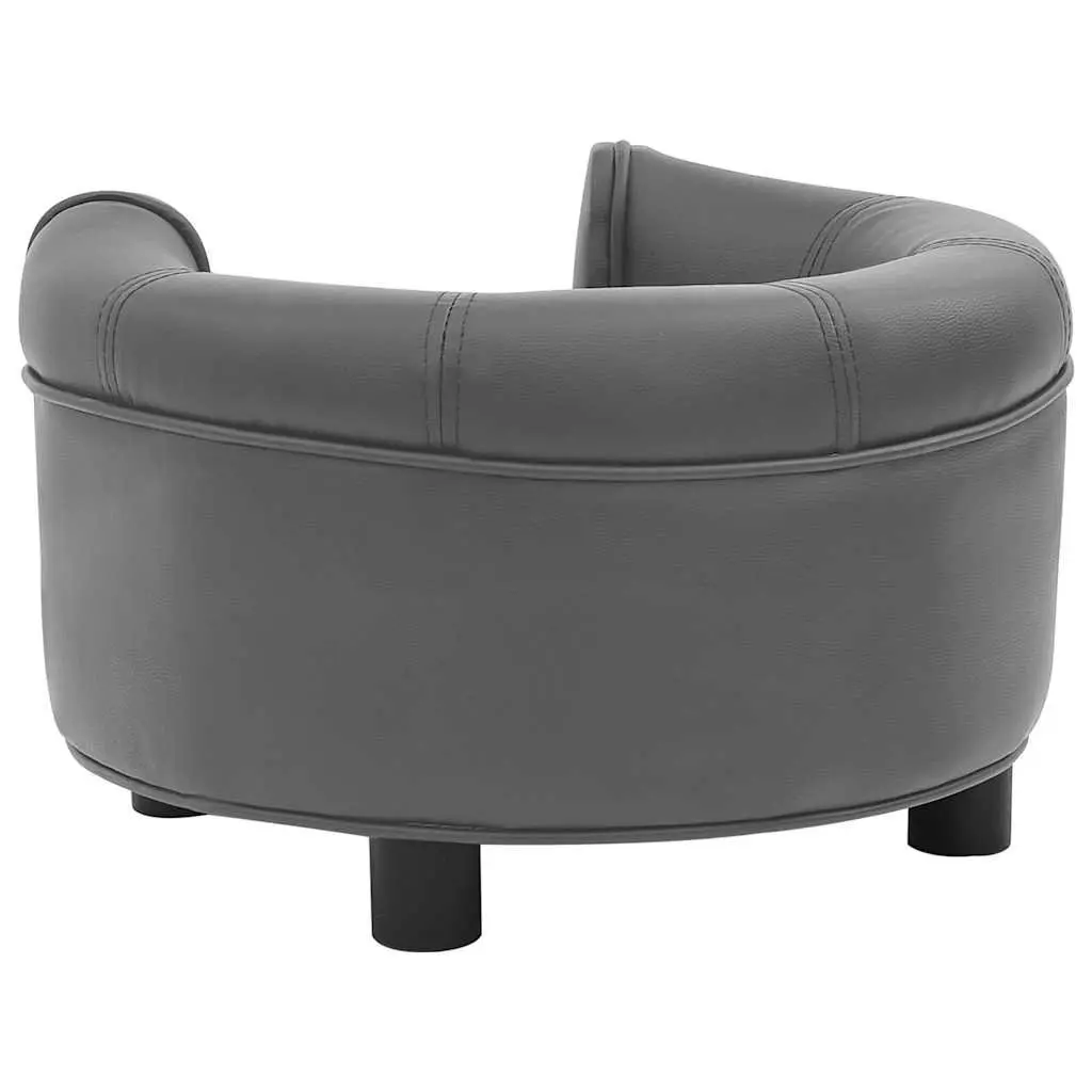 Grey Plush Faux Leather Dog Sofa with Wooden Frame