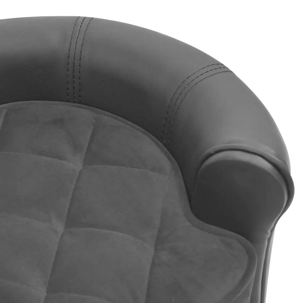 Grey Plush Faux Leather Dog Sofa with Wooden Frame