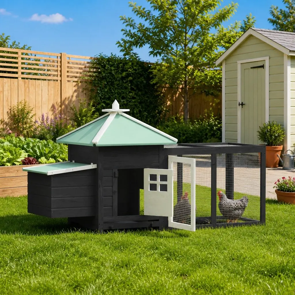 Wooden Chicken Coop with Secure Run and Nesting Box