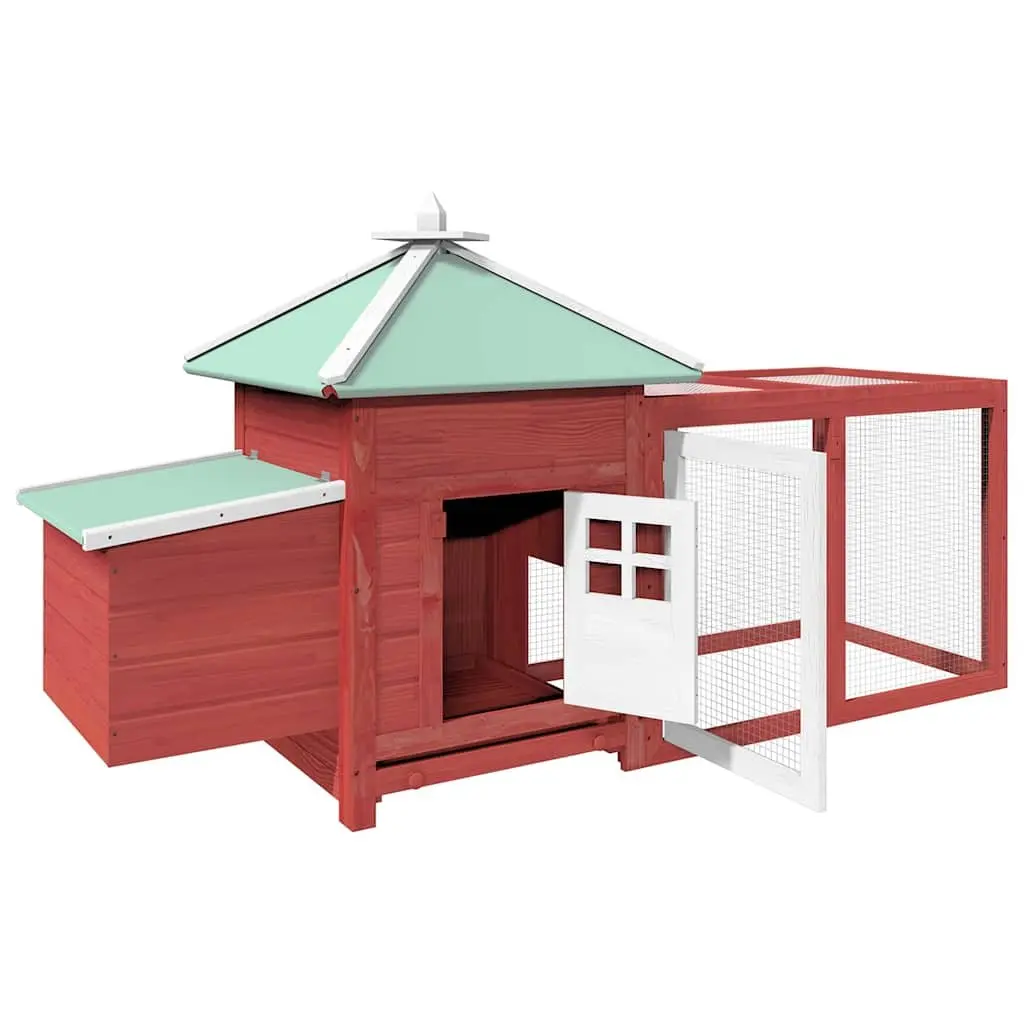 Red Wooden Chicken Coop with Nesting Box