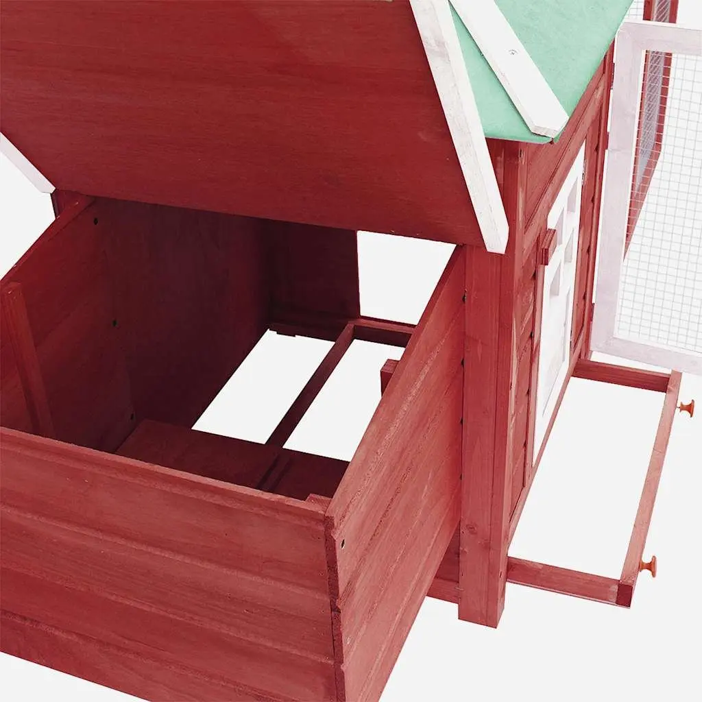 Red Wooden Chicken Coop with Nesting Box