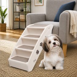 Durable Folding Pet Stairs for Easy Pet Access - Cream