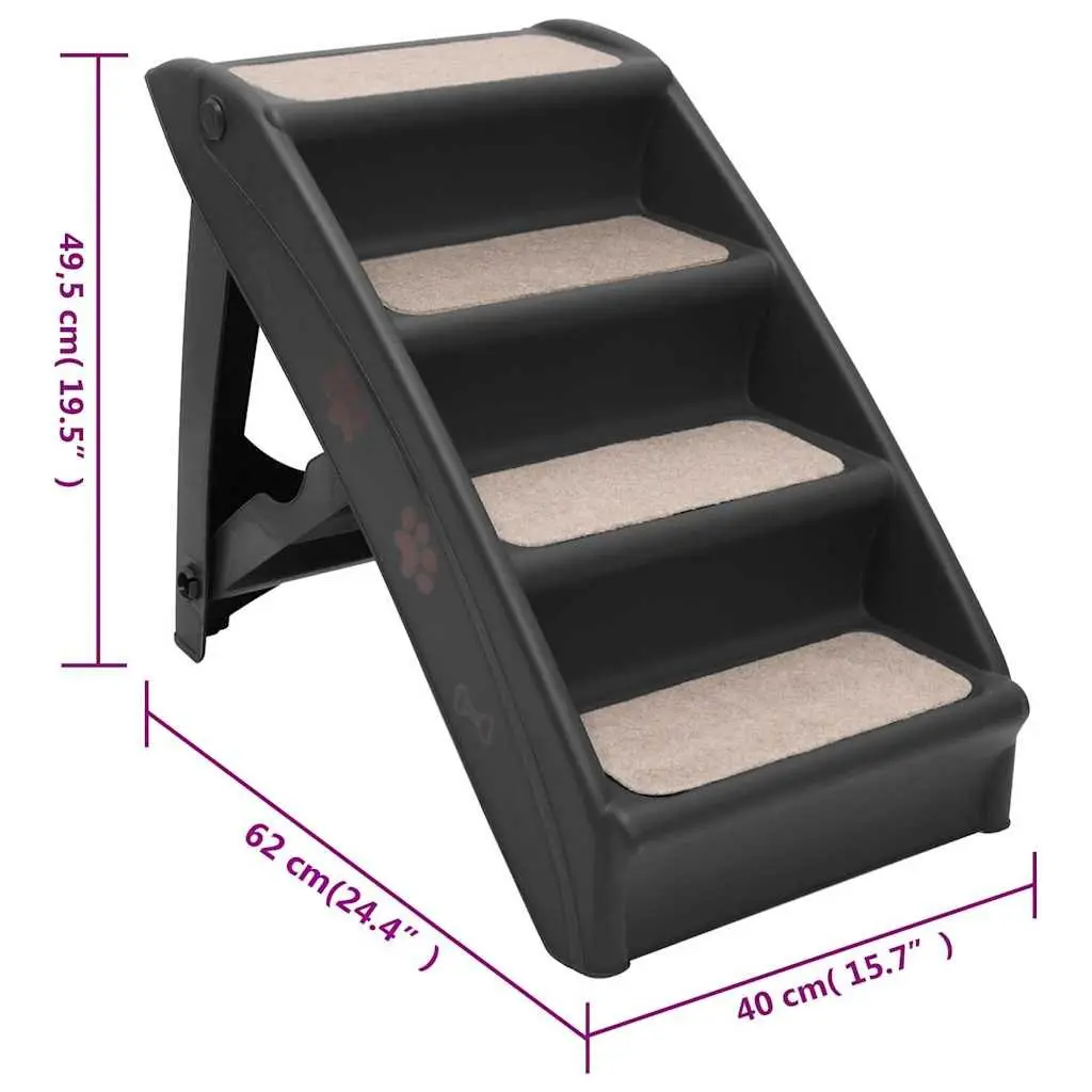 Folding Pet Stairs Black Lightweight Portable Access Ramp for Small and Large Dogs and Cats