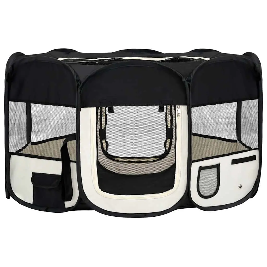 Foldable Dog Playpen with Steel Frame and Mesh Roof