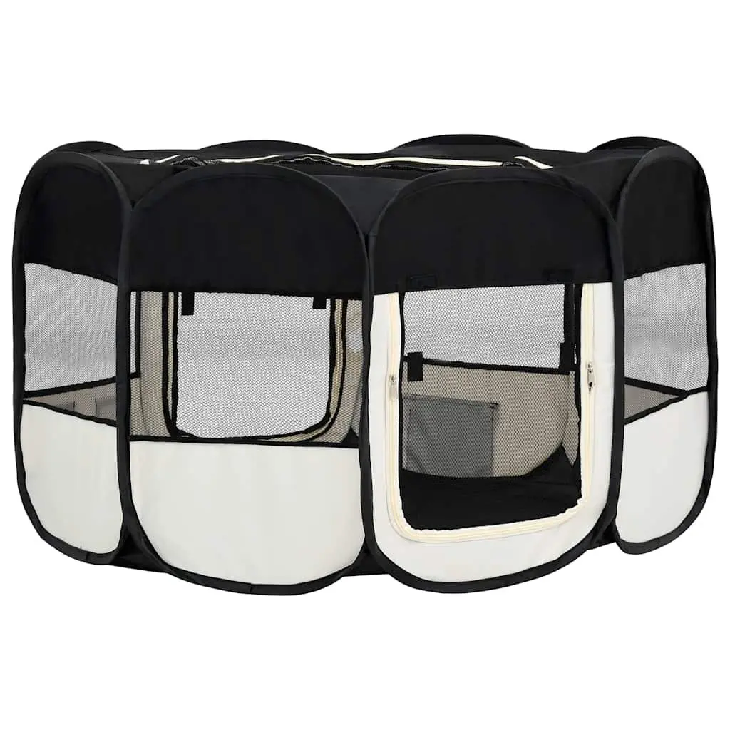 Foldable Dog Playpen with Steel Frame and Mesh Roof