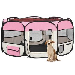 Durable Pink Foldable Dog Playpen 145x145x61cm