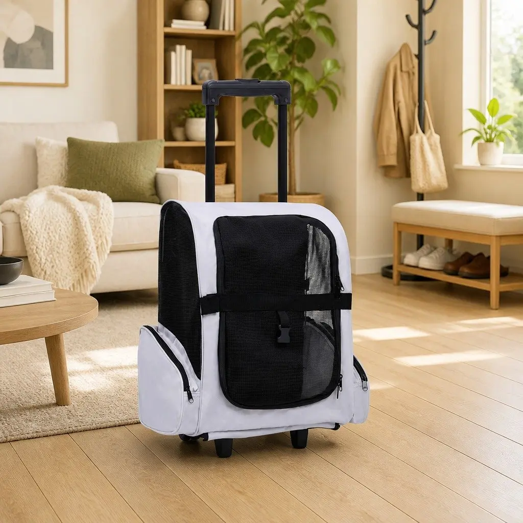 Grey Foldable Pet Trolley Carrier for Small Pets