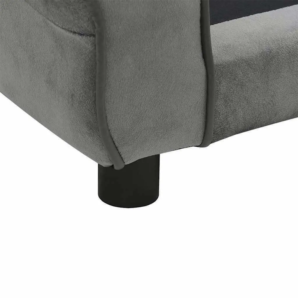 Pet Bed Wooden Frame Cushion Grey Small Dogs Cats 72x45x30cm Plush Sofa