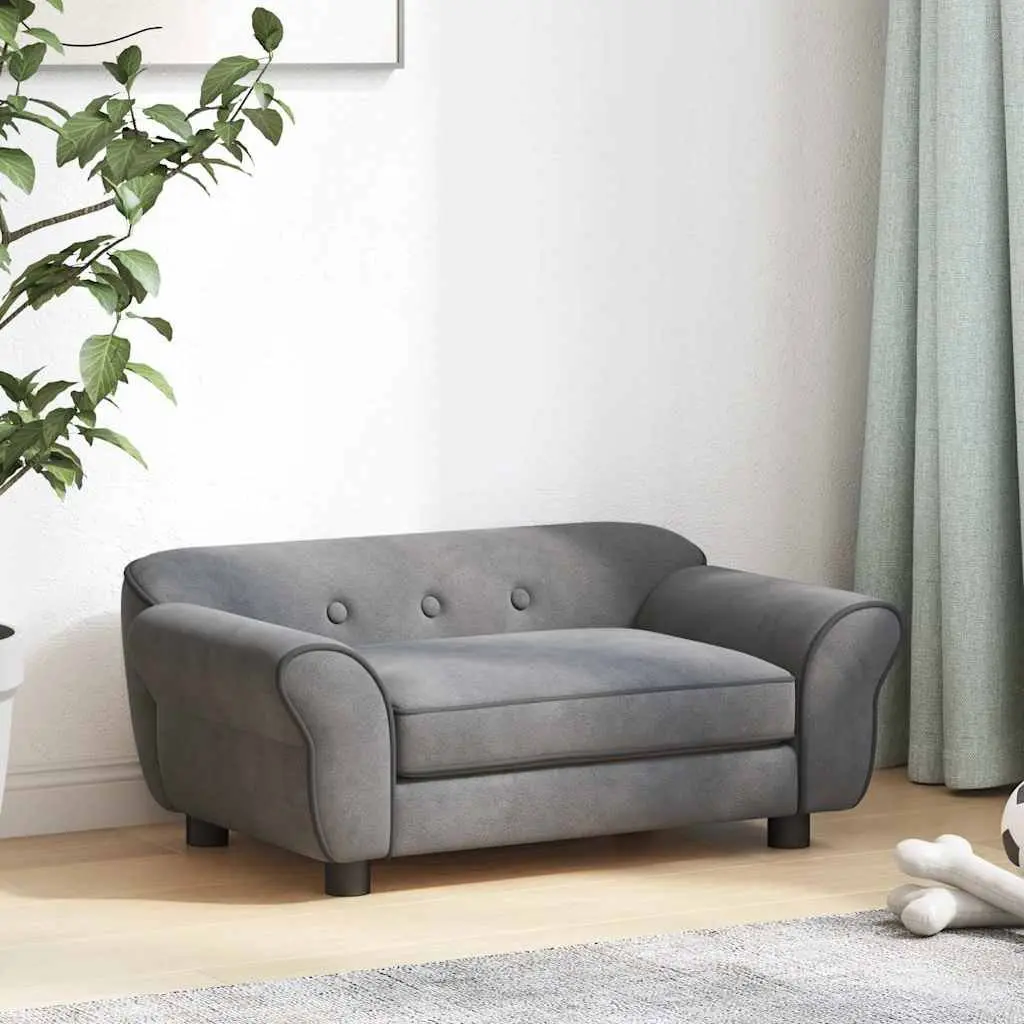 Pet Bed Wooden Frame Cushion Grey Small Dogs Cats 72x45x30cm Plush Sofa