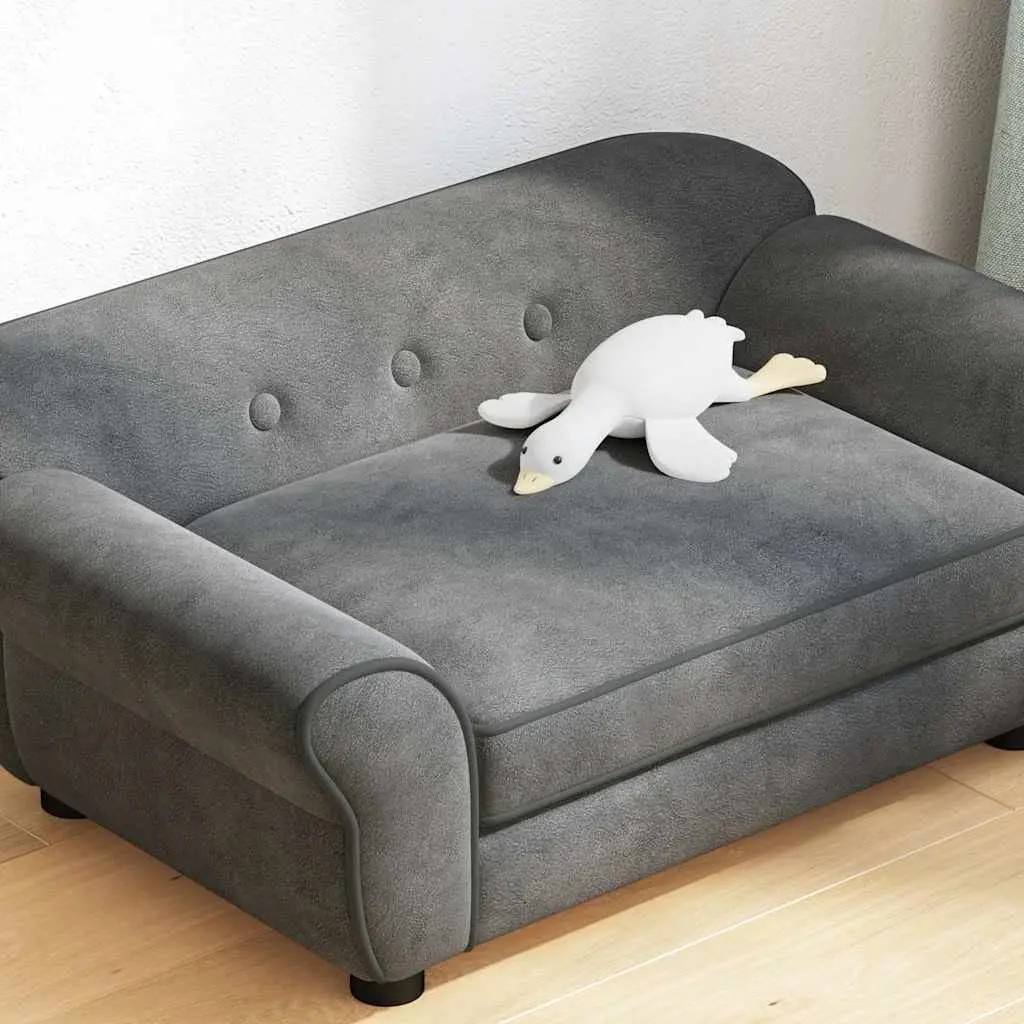 Pet Bed Wooden Frame Cushion Grey Small Dogs Cats 72x45x30cm Plush Sofa