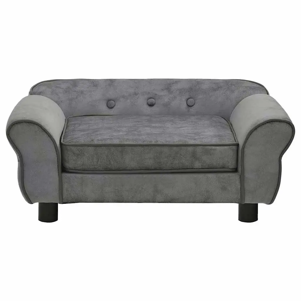 Pet Bed Wooden Frame Cushion Grey Small Dogs Cats 72x45x30cm Plush Sofa
