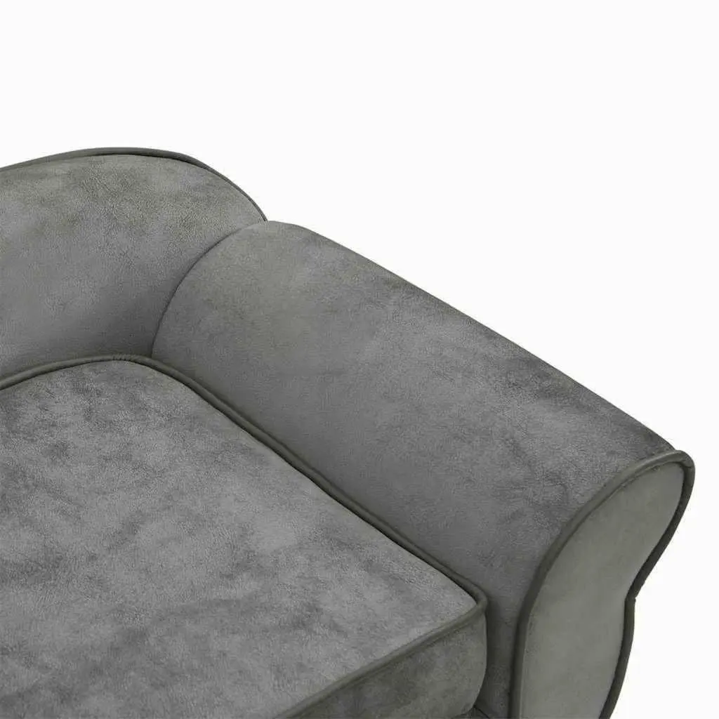 Pet Bed Wooden Frame Cushion Grey Small Dogs Cats 72x45x30cm Plush Sofa