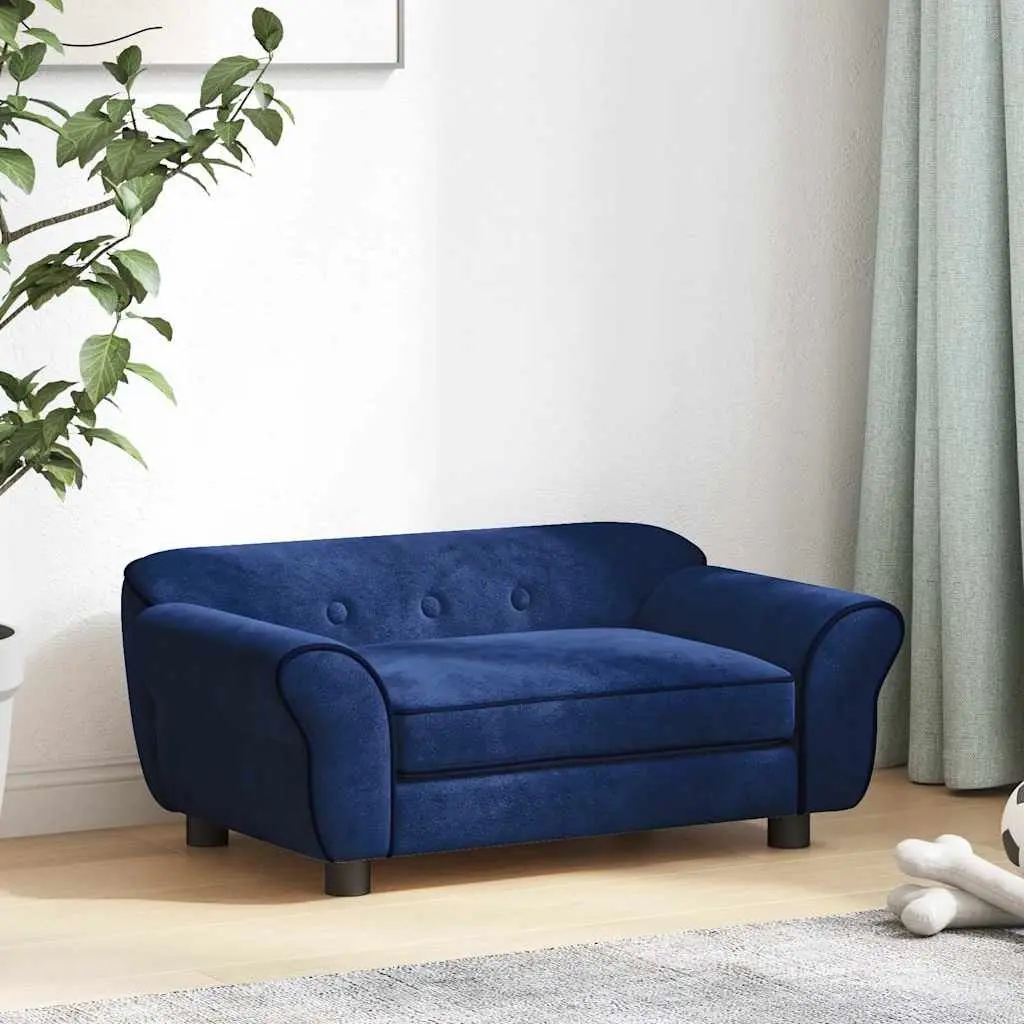 Dog Sofa Bed Plush Wooden Frame Blue Small Animals Cats Washable Cover