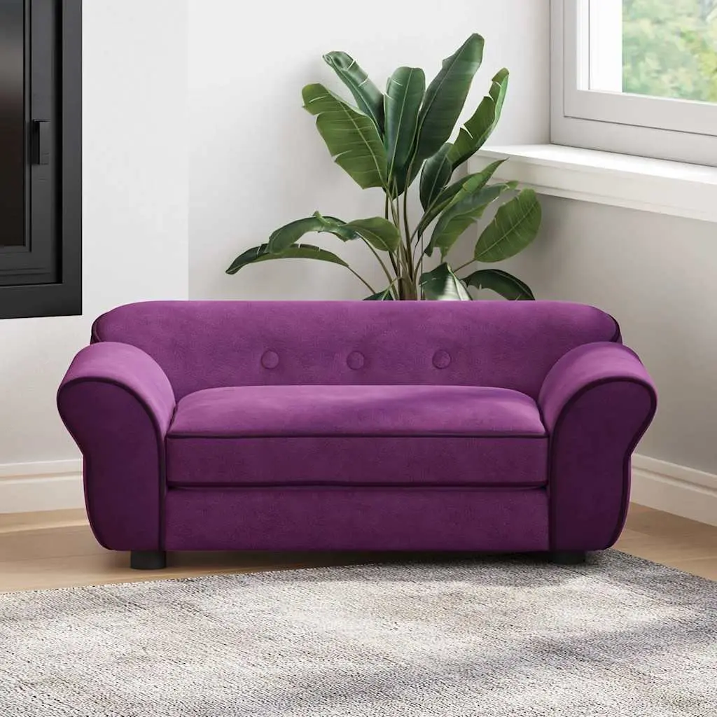 Dog Sofa Plush Cushion Wooden Frame Purple 72x45x30cm