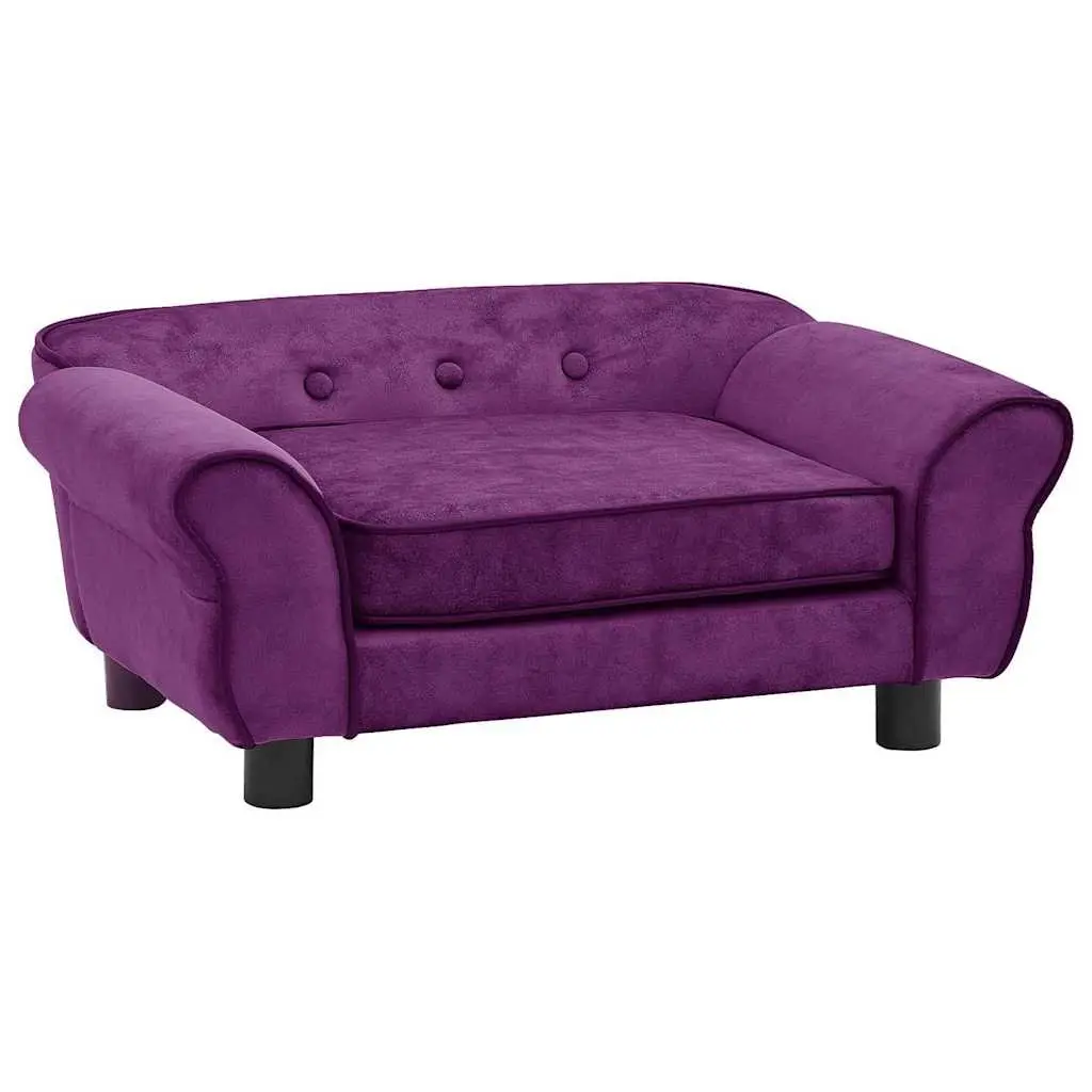 Dog Sofa Plush Cushion Wooden Frame Purple 72x45x30cm