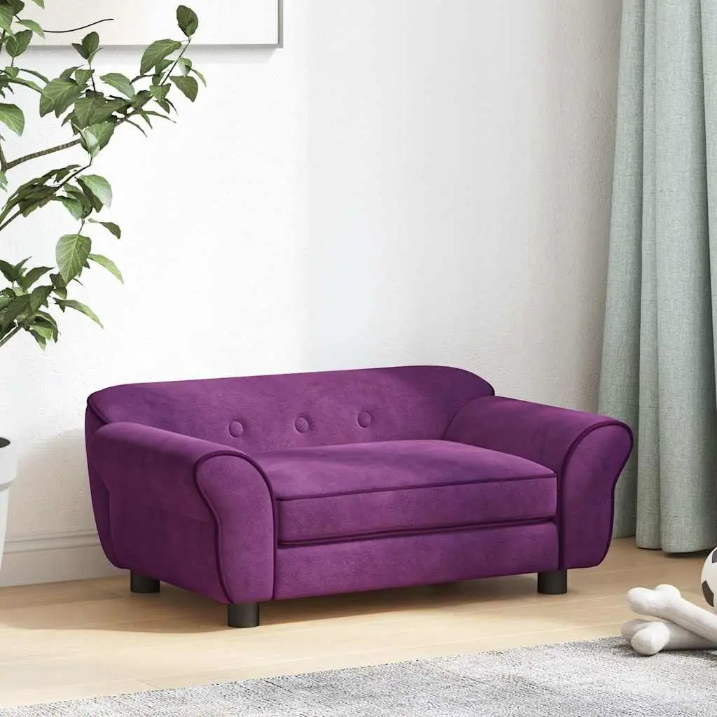 Dog Sofa Plush Cushion Wooden Frame Purple 72x45x30cm