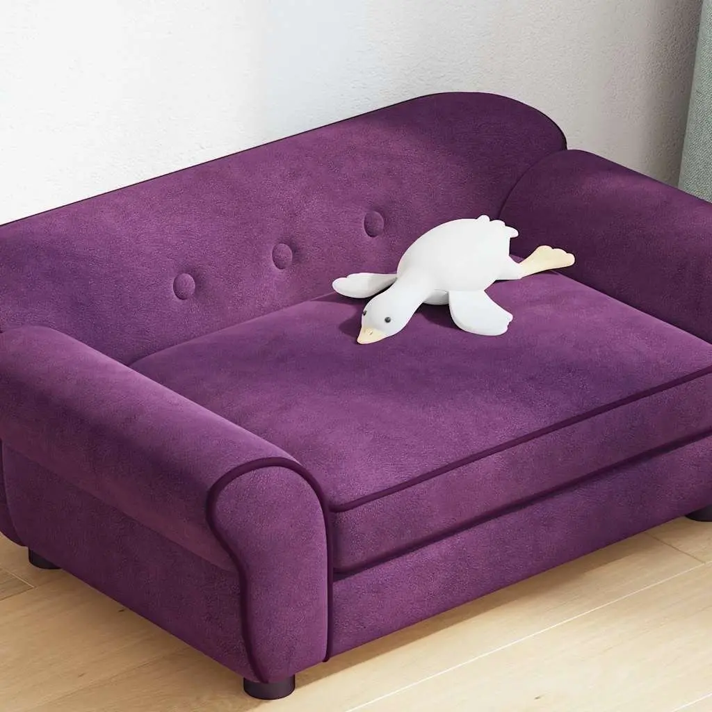 Dog Sofa Plush Cushion Wooden Frame Purple 72x45x30cm