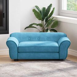 Plush Dog Sofa Bed with Wooden Frame in Turquoise