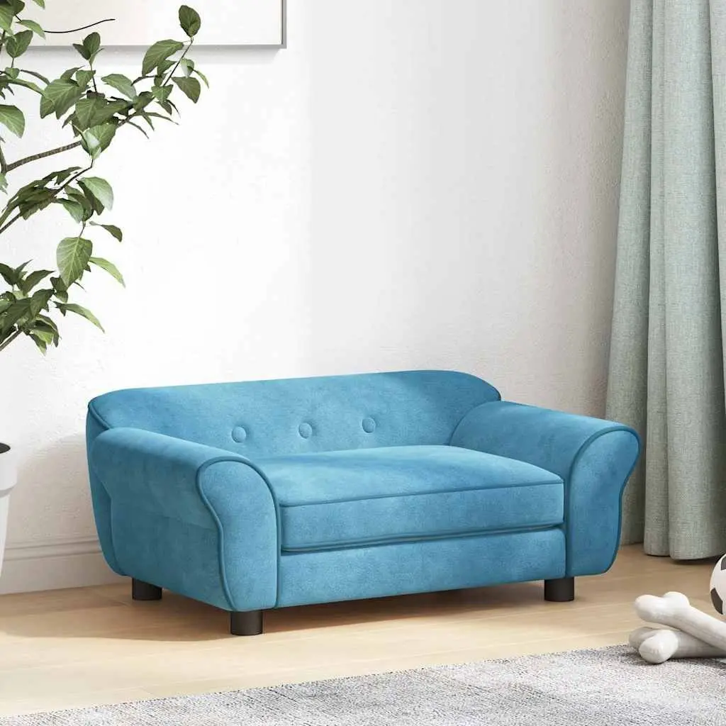 Dog Sofa Bed Wooden Frame Plush Cushion 72 x 45 x 30 cm Turquoise