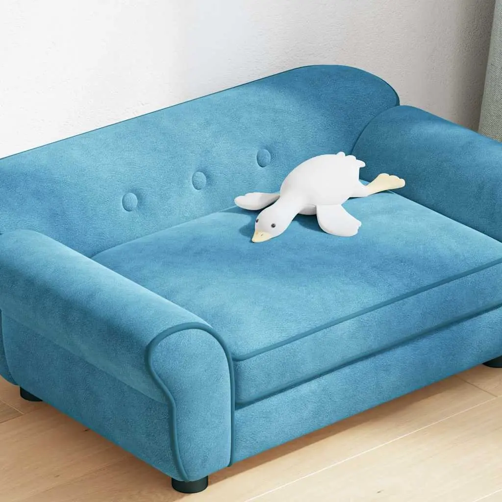 Dog Sofa Bed Wooden Frame Plush Cushion 72 x 45 x 30 cm Turquoise