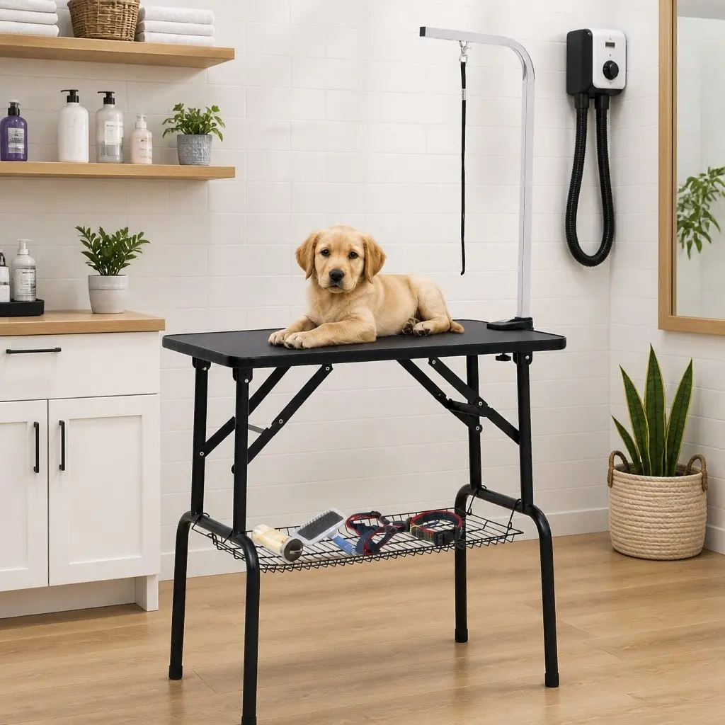 Adjustable Dog Grooming Table with Non-Slip Top