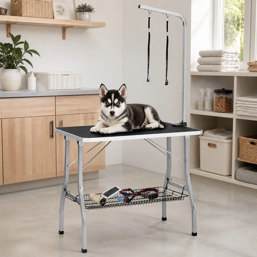 Adjustable Dog Grooming Table with Steel Support