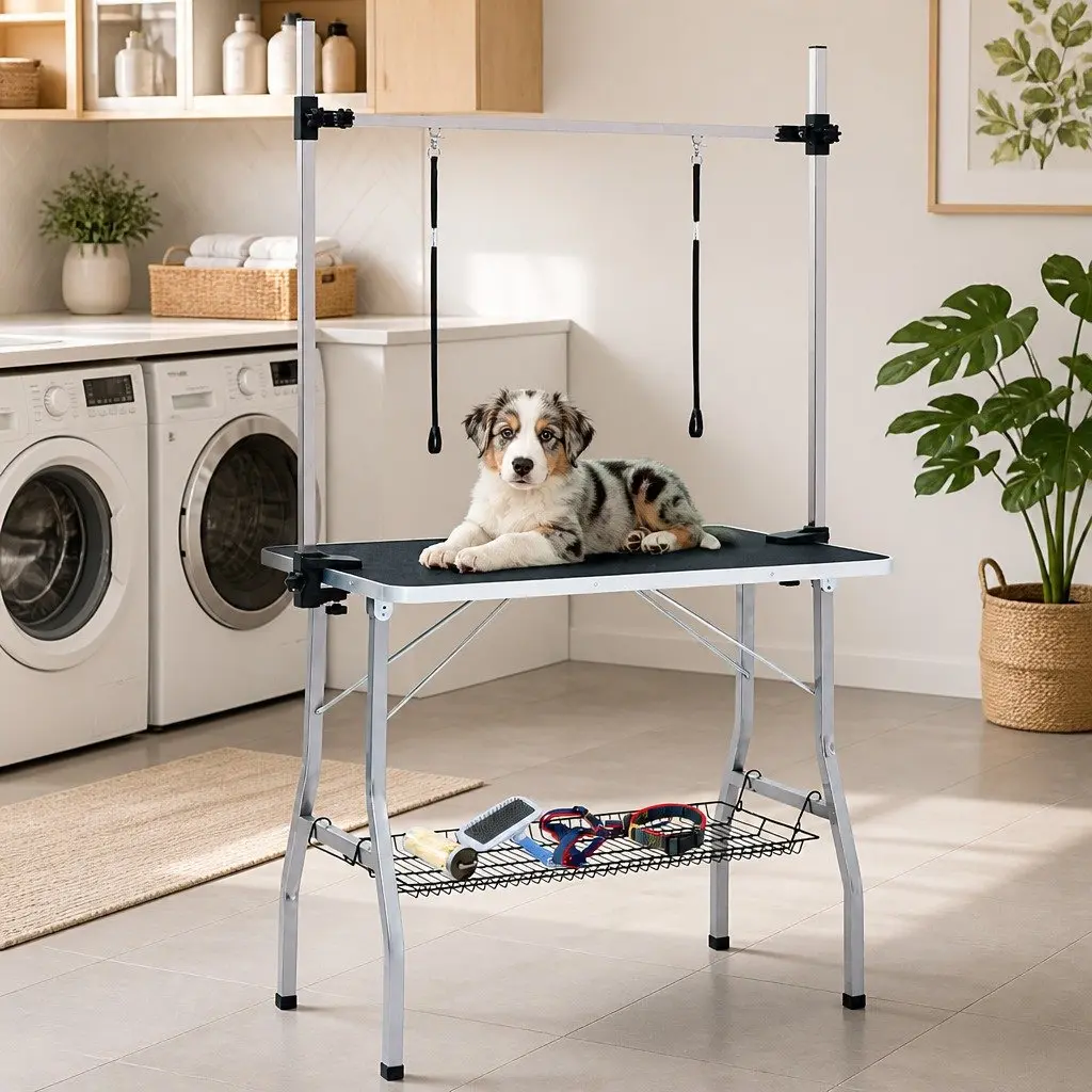 Adjustable Height Dog Grooming Table with Storage