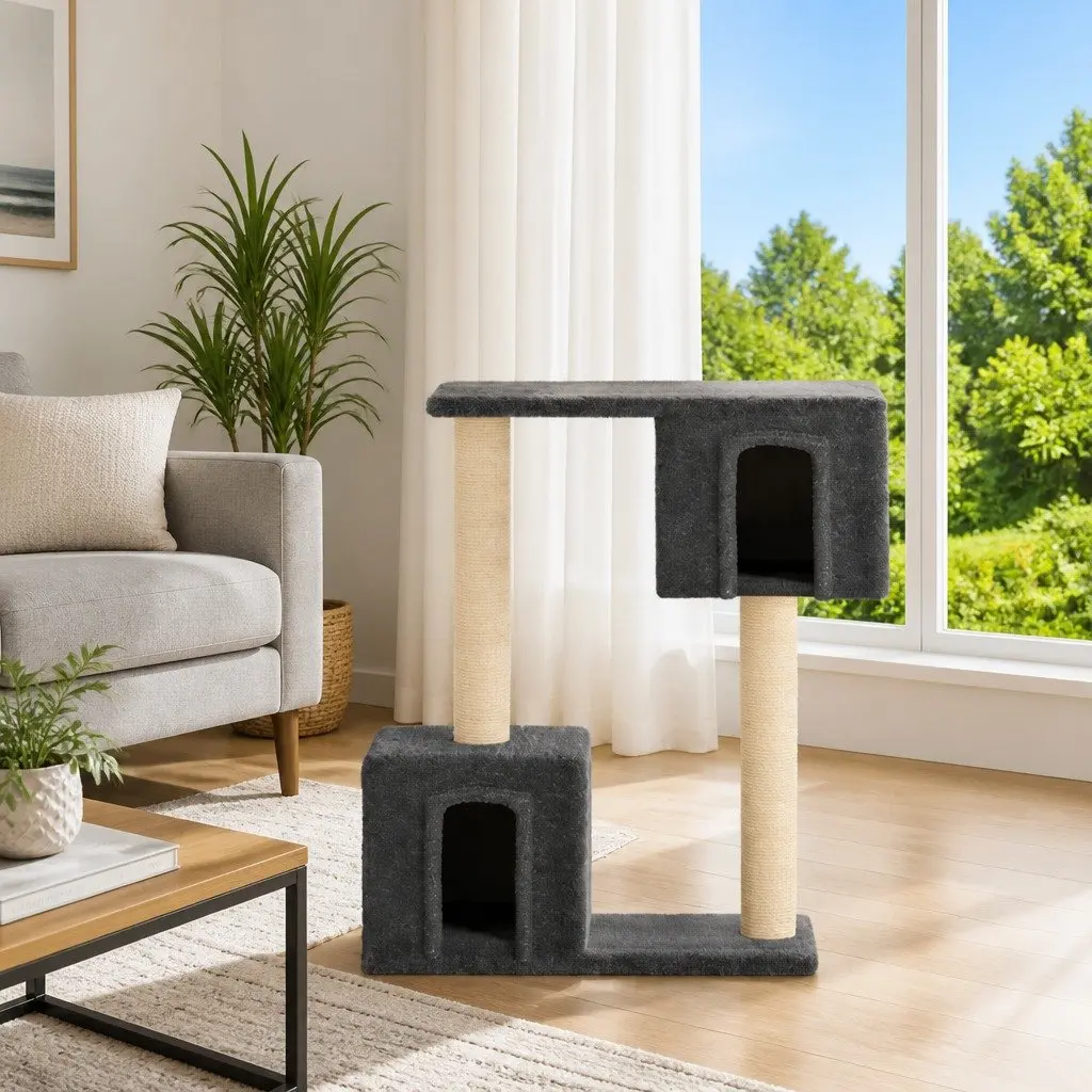 Dark Grey Cat Tree with Scratching Post and Platforms