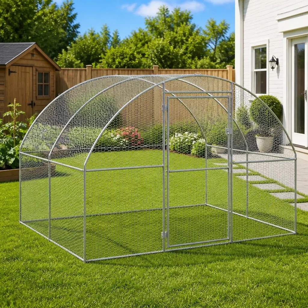 Outdoor Chicken Coop Galvanised Steel 3x2x2m Silver Poultry Run Enclosure Small Animal