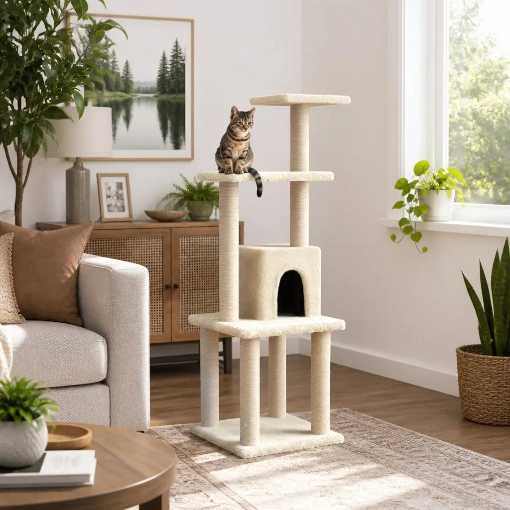 Cat Tree Scratching Post Climbing Activity Centre Perch Rest Cream 105cm