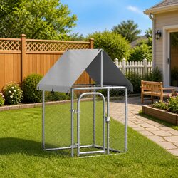 Sturdy Silver Steel Outdoor Dog Kennel with Roof