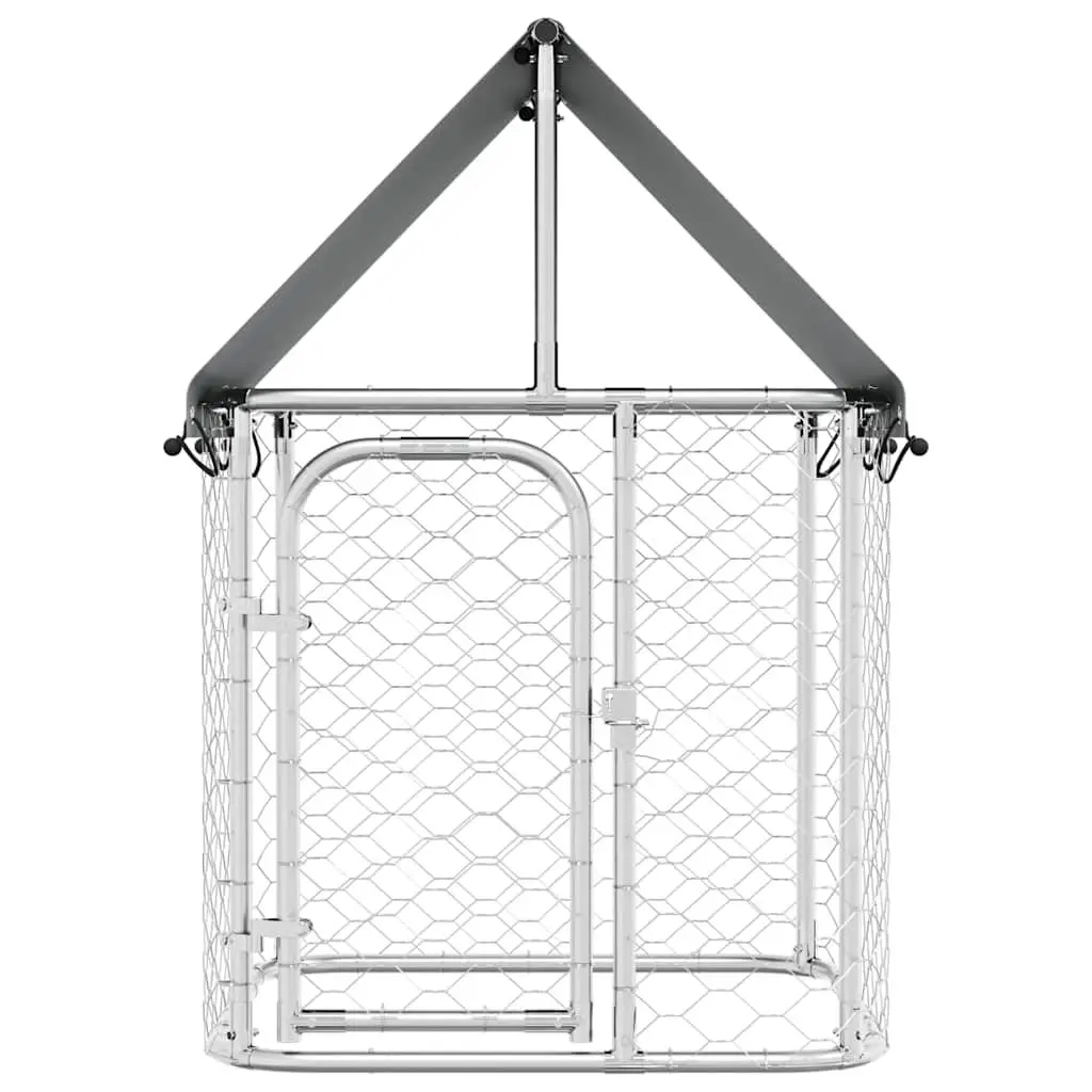 Dog Kennel Silver Galvanised Steel 100x100x150cm Mesh Enclosure with Roof