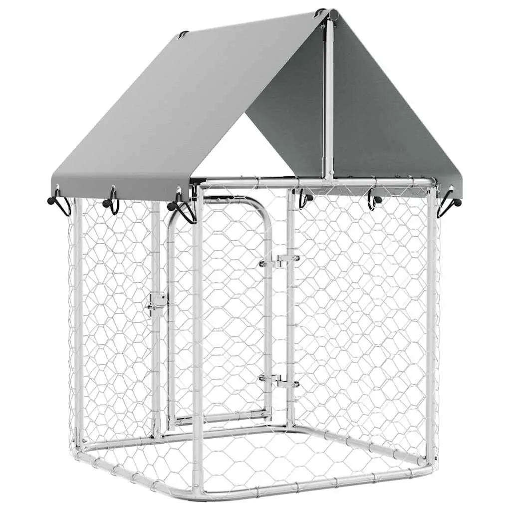 Dog Kennel Silver Galvanised Steel 100x100x150cm Mesh Enclosure with Roof
