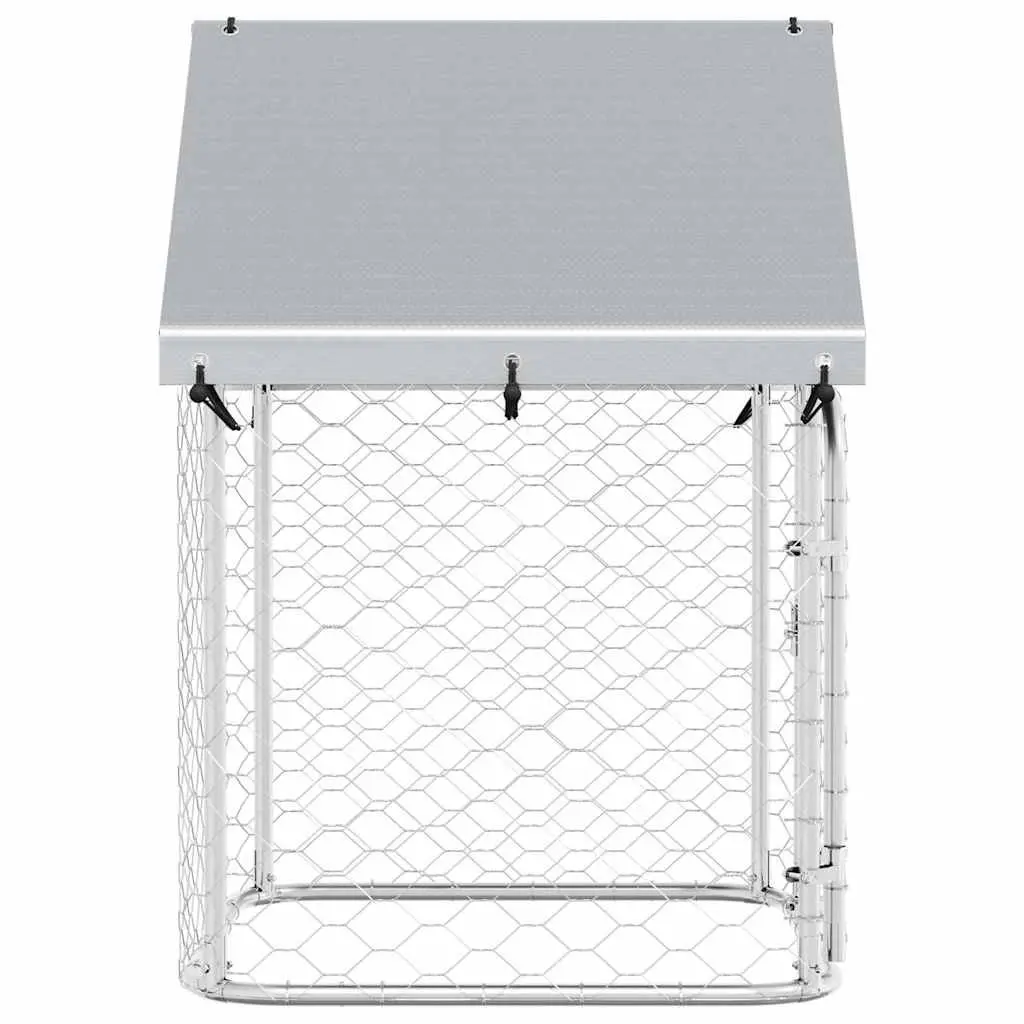 Dog Kennel Silver Galvanised Steel 100x100x150cm Mesh Enclosure with Roof