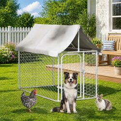 Durable Silver Steel Mesh Outdoor Dog Kennel with Roof
