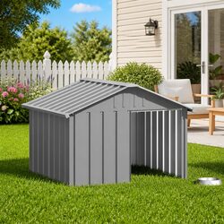 Durable Grey Outdoor Dog House with Steel Protection