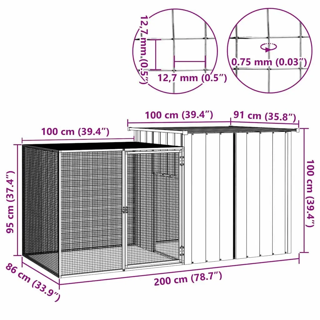 Chicken Cage Galvanised Steel 200 x 91 x 100 cm Grey