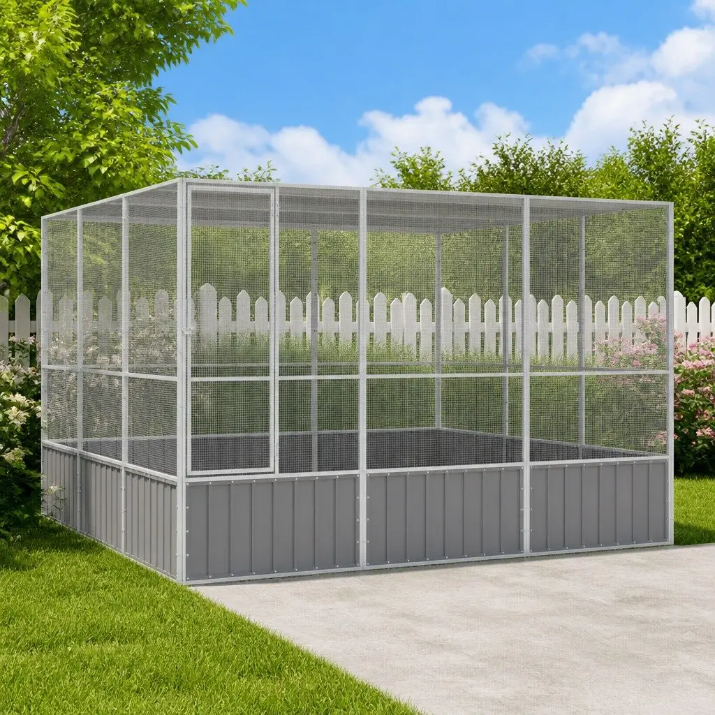 Large Grey Bird Cage with Galvanised Steel Frame