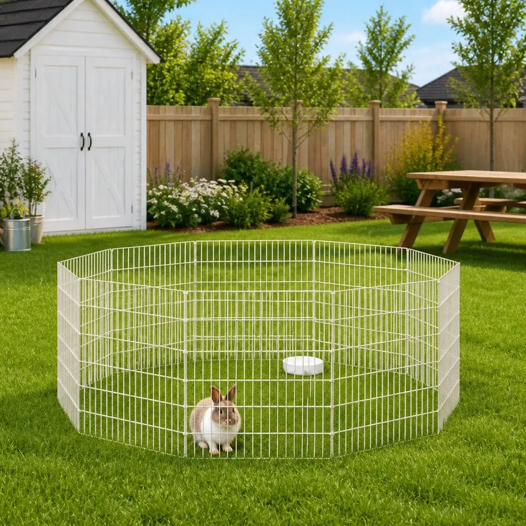 Small Animal Enclosure Galvanised Iron 10 Panel Silver Playpen Exercise Pen for Rabbit Guinea Pig Run
