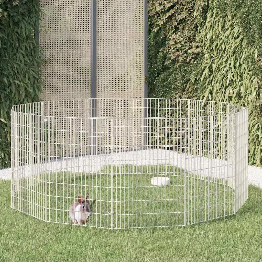 Small Animal Enclosure Galvanised Iron 12 Panel Pen Silver